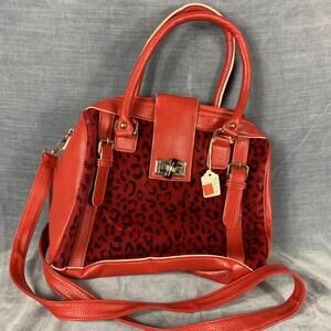 NWT Stylish Red Leopard Print Handbag 12" x 11" 5.5" Defect READ